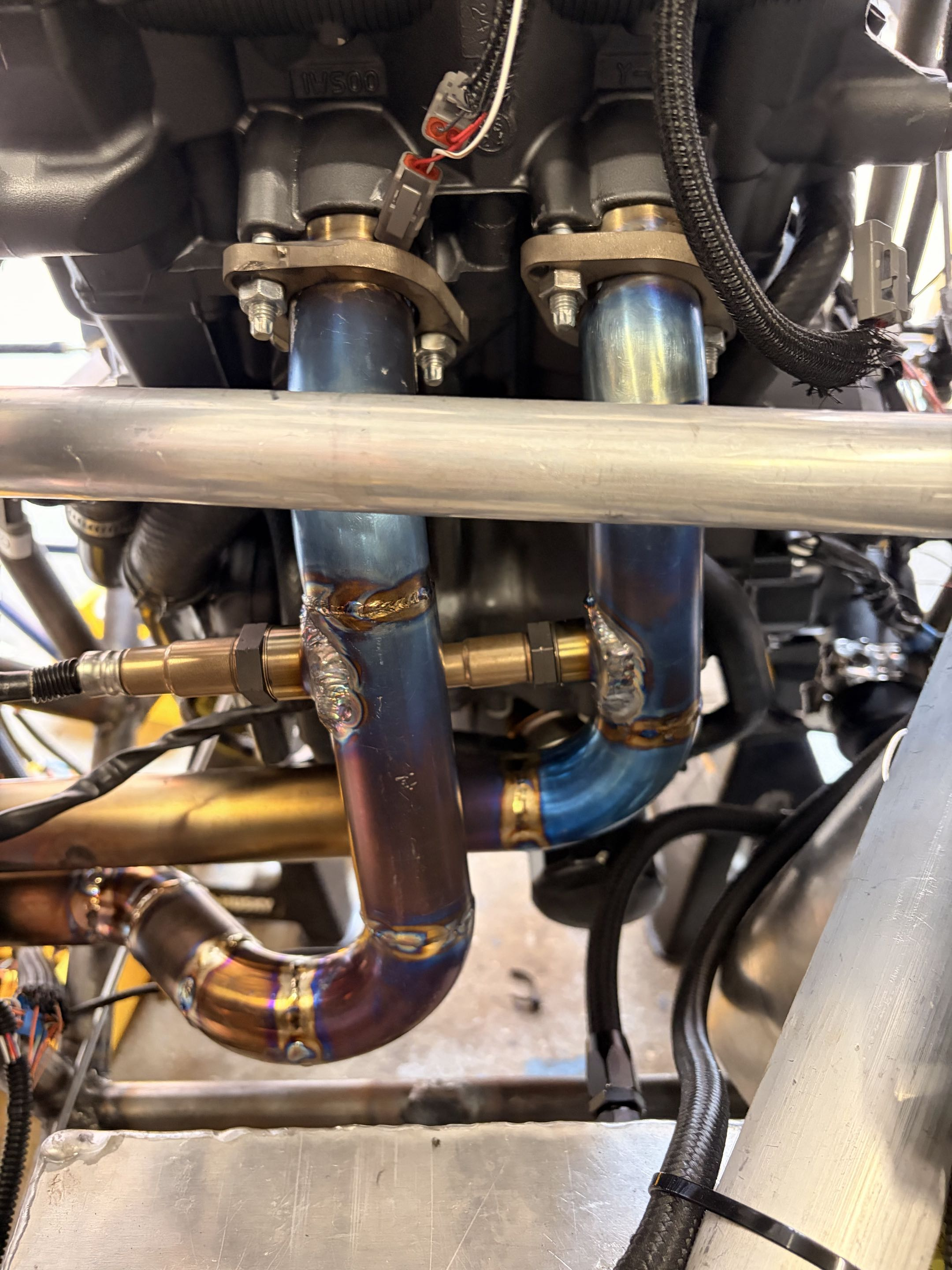 Welded titanium exhaust headers on the car